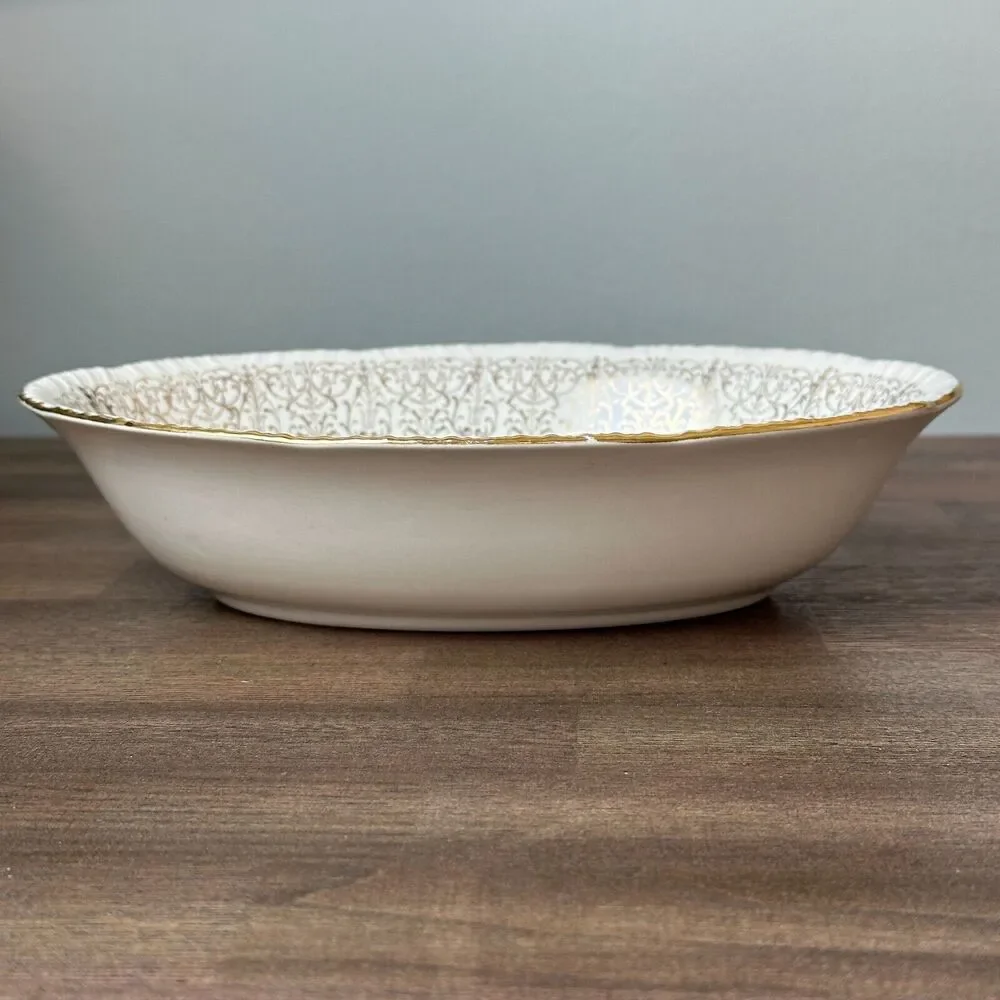 Vtg 1950s Homer Laughlin China Serving Dish Rose Gold Filigree Retro Cottage USA